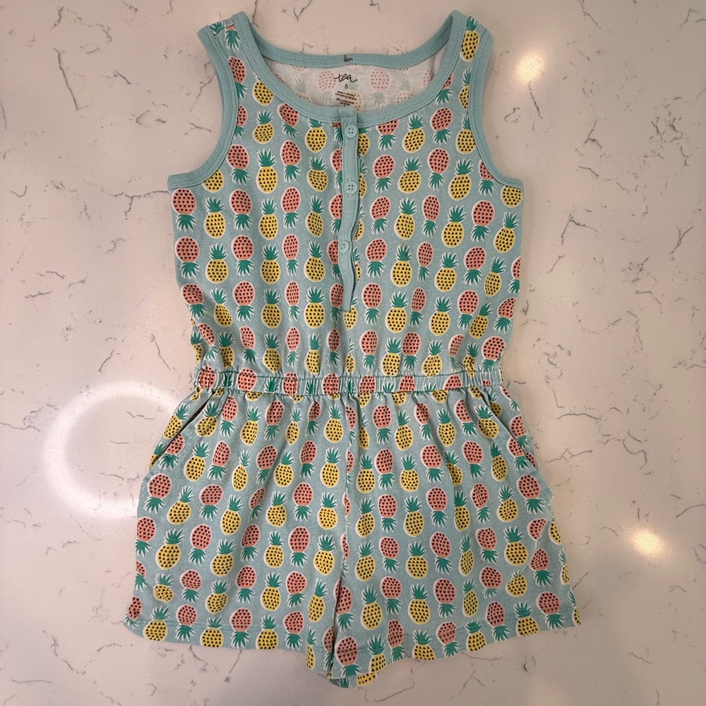Tea Collection Blue and Yellow Romper with Elastic Waist